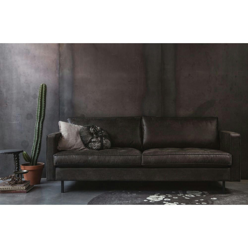 BRONCO - Canapé 3 places vintage capitonné noir