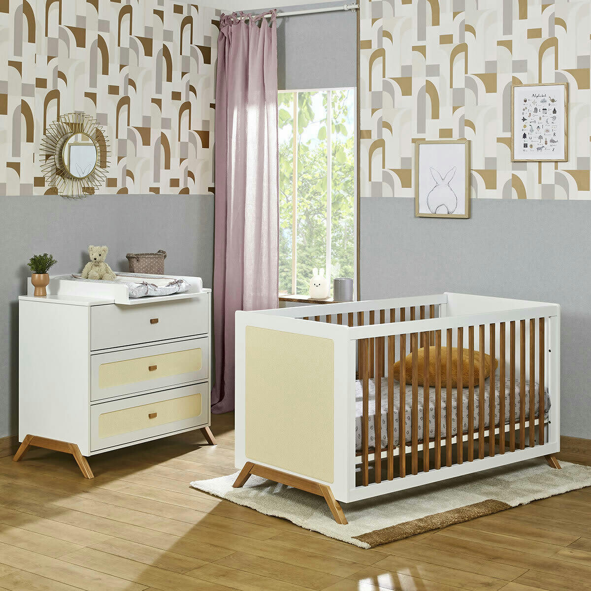 AZU - Chambre complète bébé 70x140 cm effet bois blanc