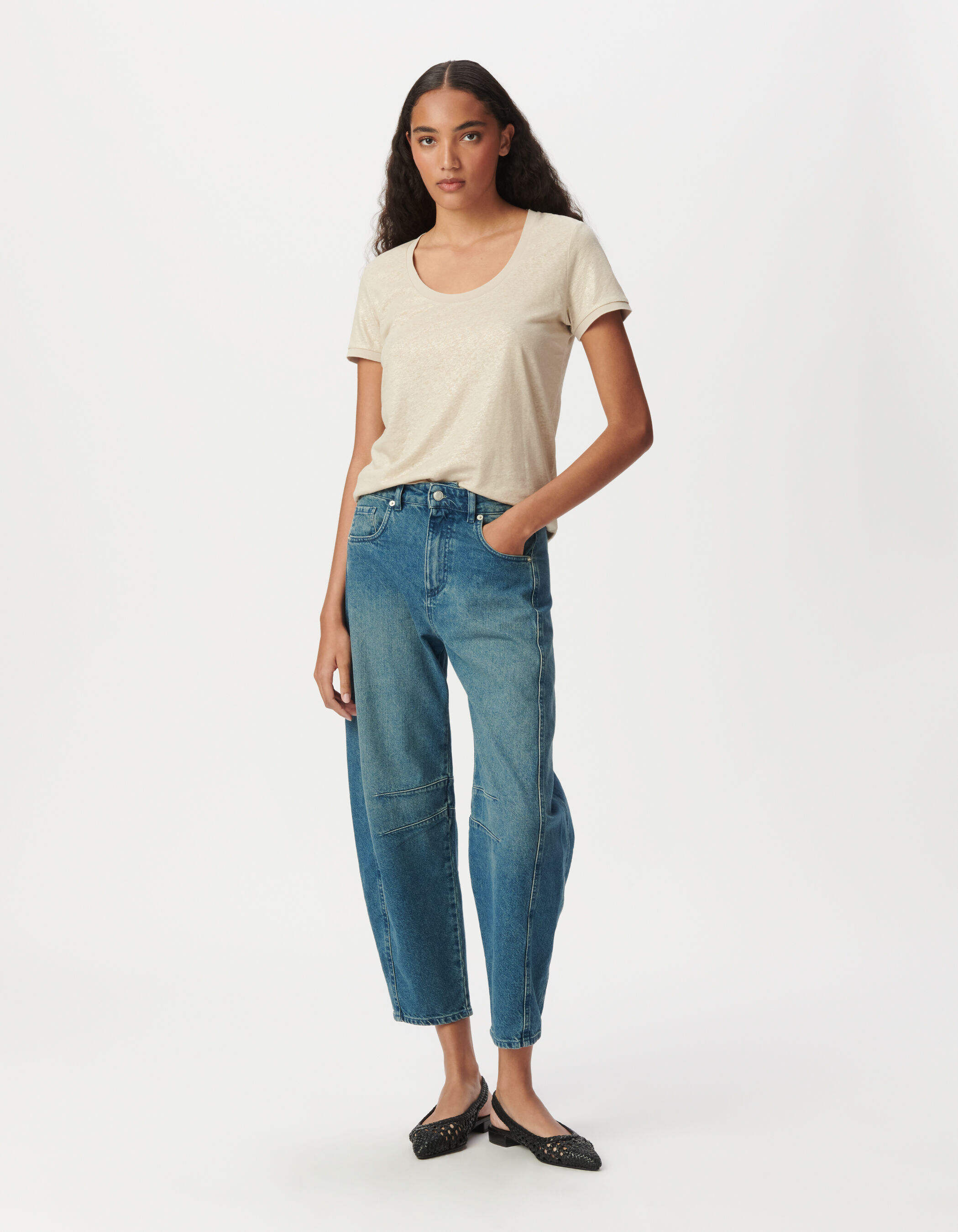 Tee-shirt manches courtes beige irisé