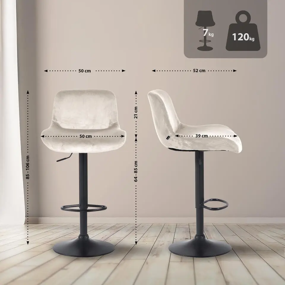 CLP Set van 2 Barkruk Solon mat zwart Frame - Fluweel - creme