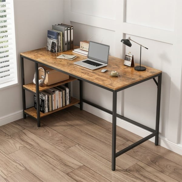 Biurko komputerowe brąz loft z 2 półkami 120 cm