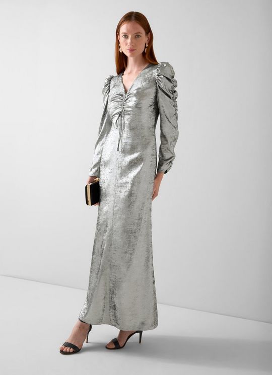 Lilith Silver Foil V-Neck Dress