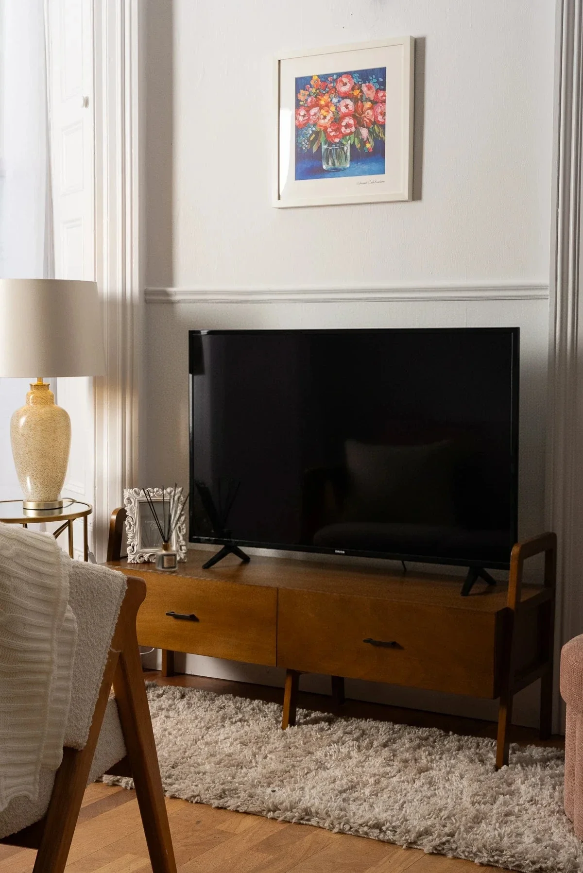 Hugo Wooden Media Stand with 2 Drawers