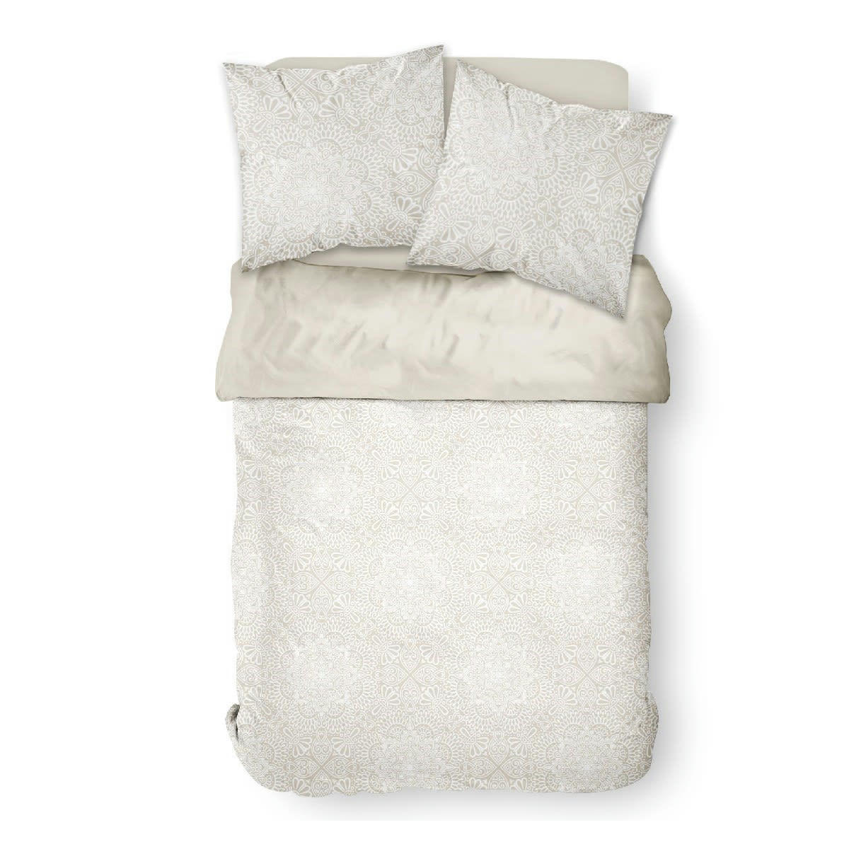 SUNSHINE - Parure de lit 2 personnes imprimé floral en coton beige 220x240cm