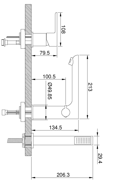 Bateria wannowa jednouchwytowa 3-otworowa Invena Dokos chrom