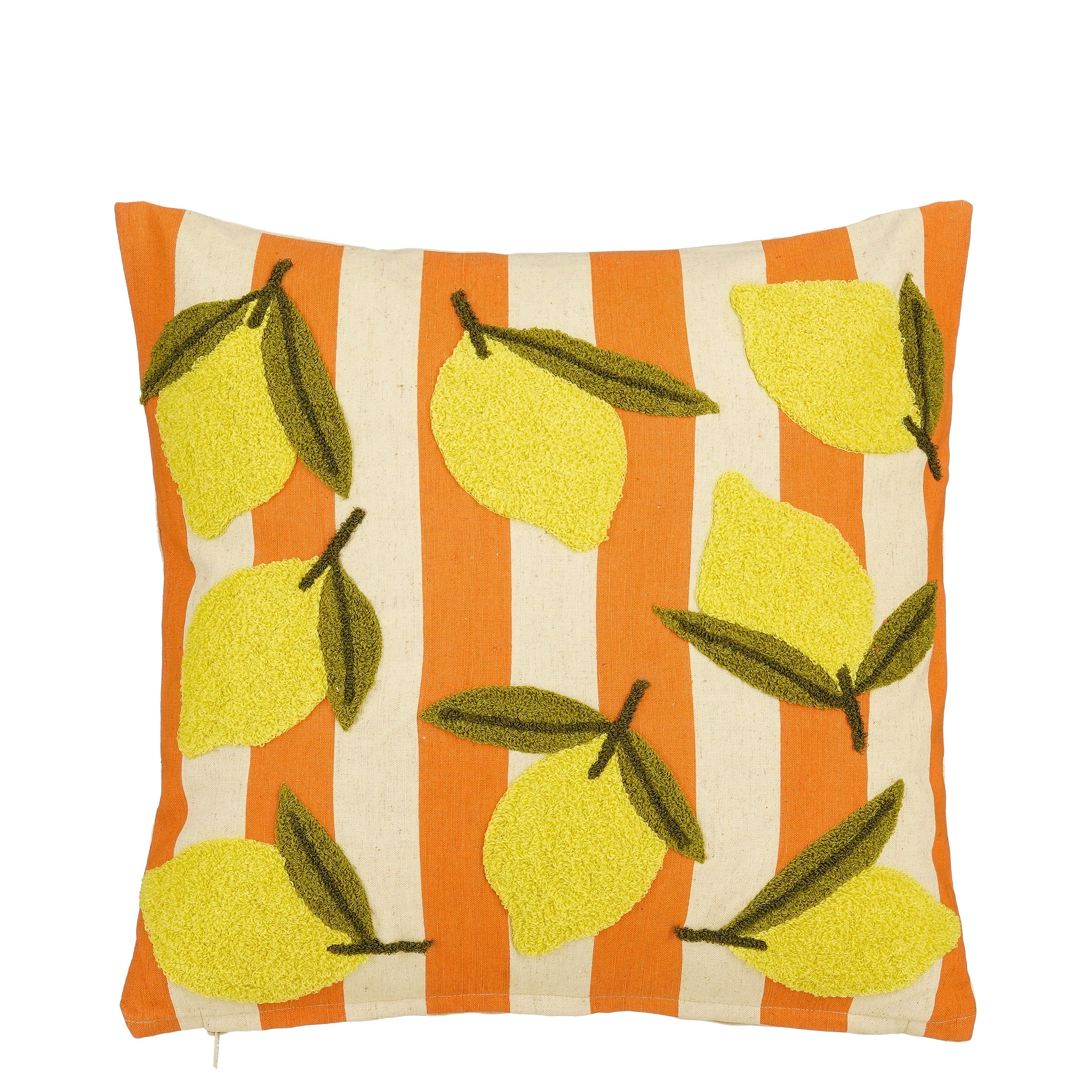 Mica Decorations Citroen Sierkussen - Kussen met Kussenhoes - Woondecoratie Woonkamer - 45 x 45 x 10 cm - Katoen, Polyester - Off-white, Oranje, Geel,