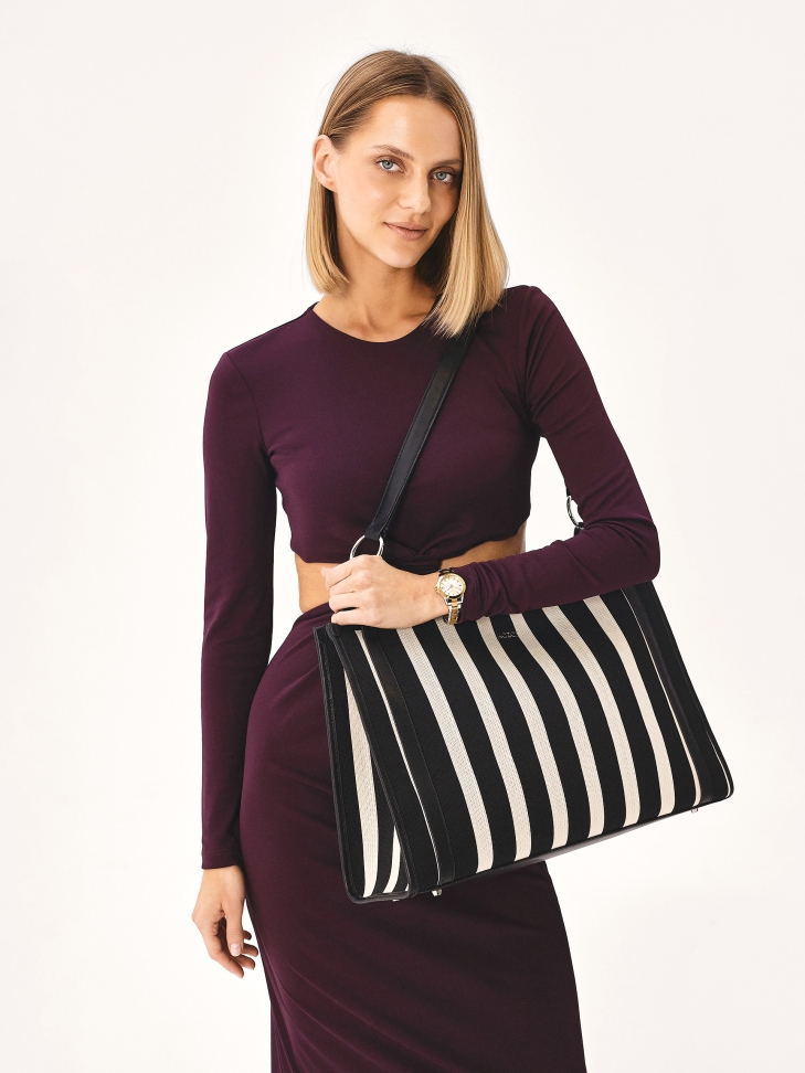 Large striped tote bag