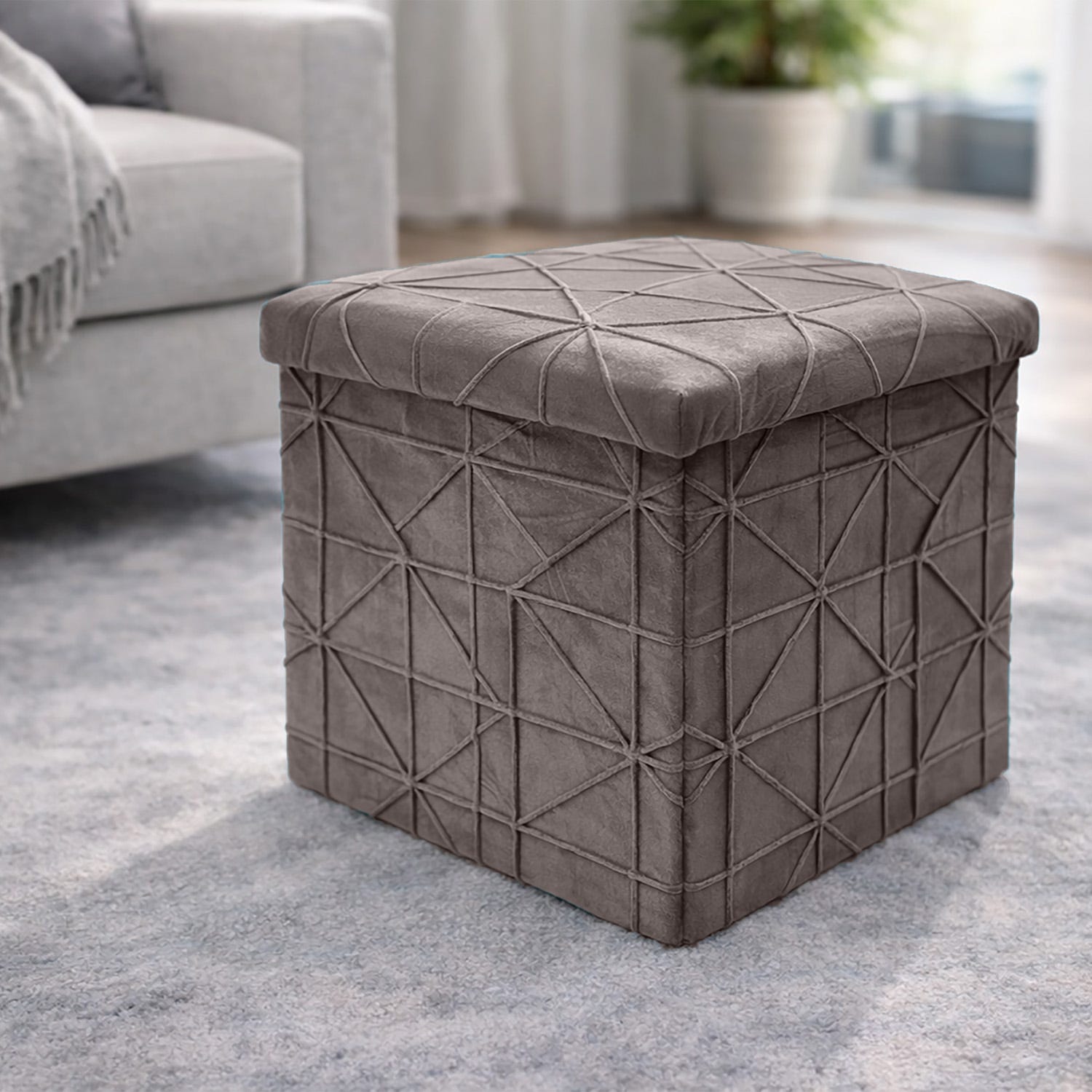 Pouf pieghevole quadrato marrone velluto 38 cm