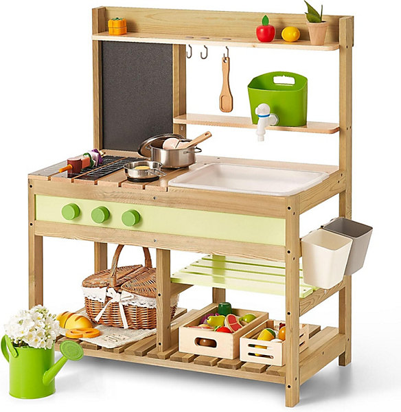 Cuisine Exterieur pour Enfants, de 3 à 8 Ans, Jeux Intérieur &Extérieur, avec évier à Eau, Casseroles et Accessoires de Cuisine