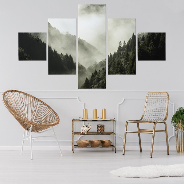 Obraz 5-Częściowy LAS WE MGLE Natura 3D 150x90cm