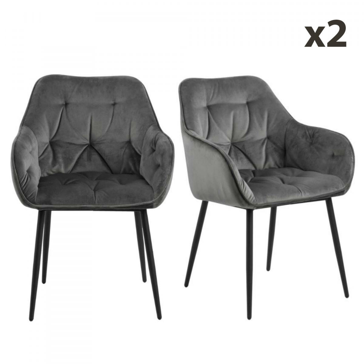 BROKEN - Lot de 2 chaises en velours matelassé avec accoudoirs gris