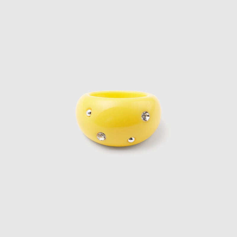 Yellow ring with rhinestones and studs