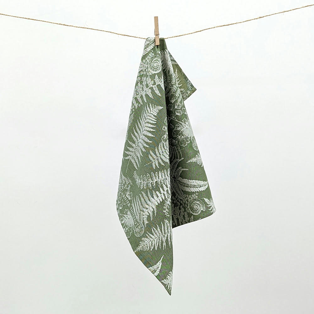 FOUGERES UNI MOUSSE - Torchon  pur coton vert 50x70
