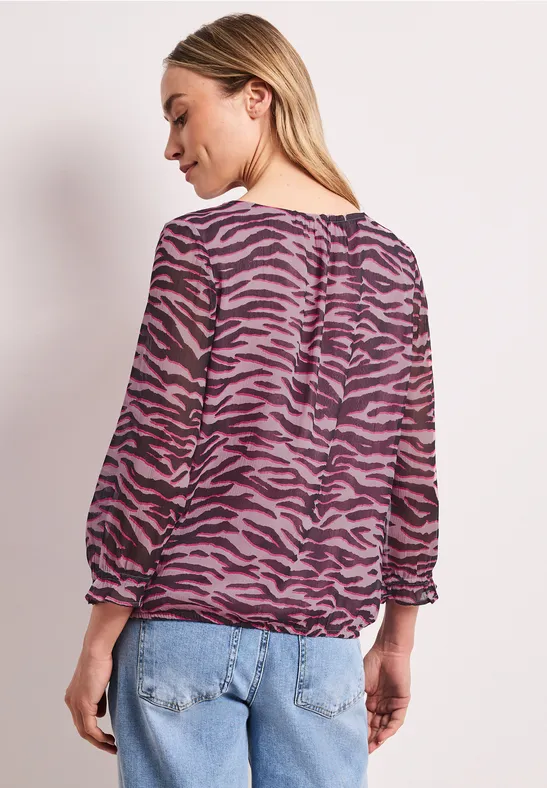 3/4-Arm Bluse mit Rundhals aus Chiffon