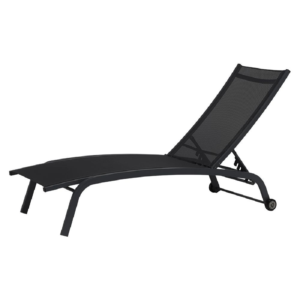 Bain de soleil transat Stockolm noir 186x63xH32/90cm