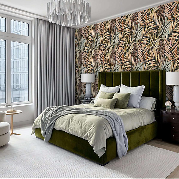 Papier peint avec grandes feuilles tropicales colorés - 425x260 cm (l x h)