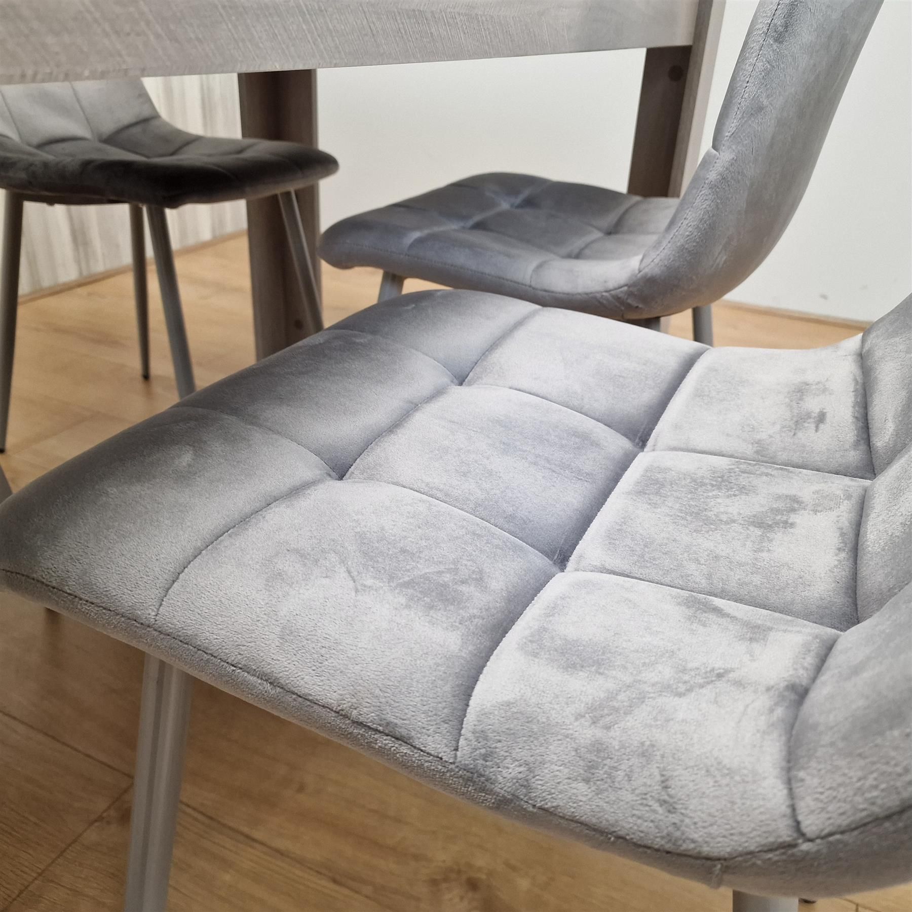 KOSY KOALA Dining Table and 4 Chairs Grey 4 Grey Velvet Chairs Wood Dining Set Furniture