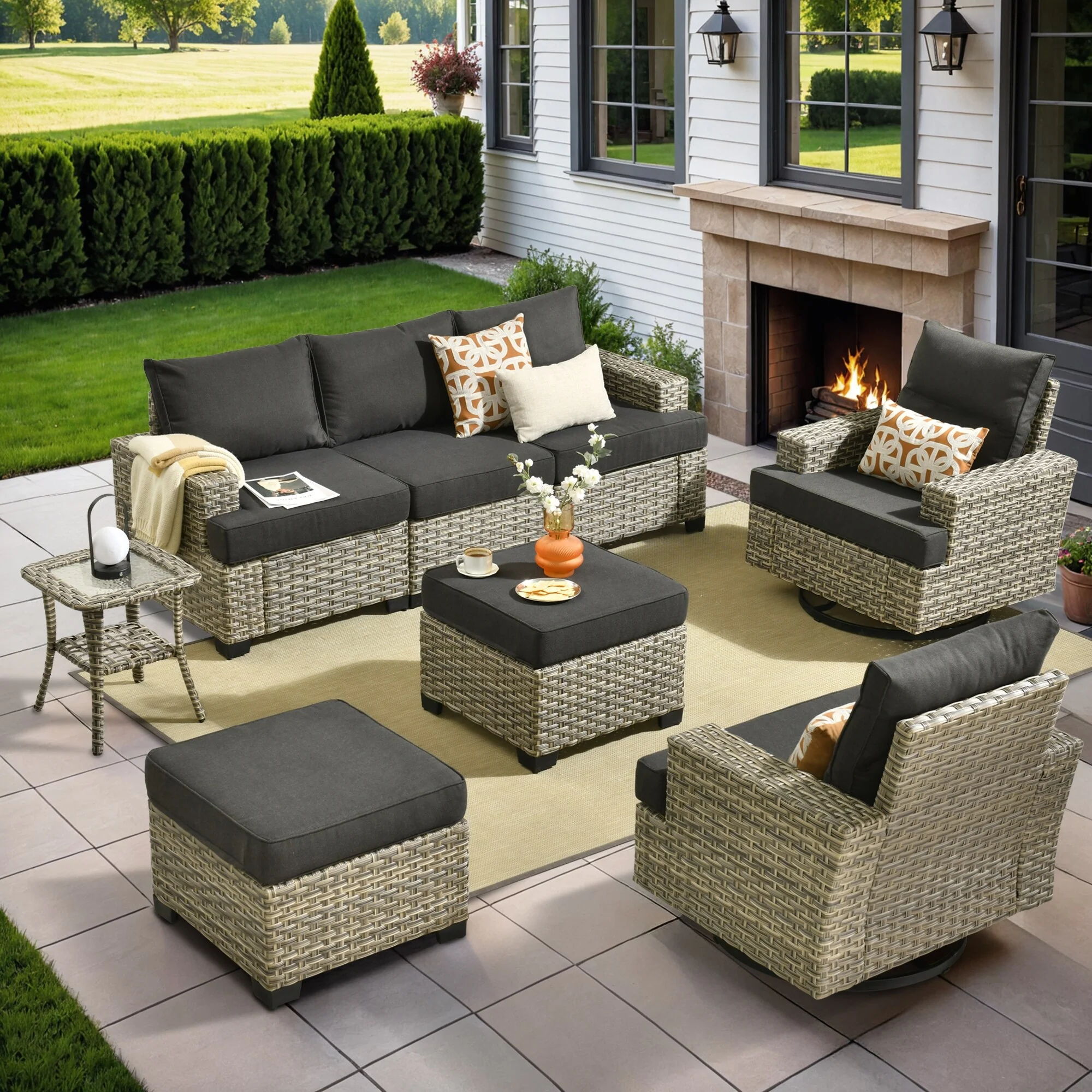 XIZZI 8-piece Wicker Patio Furniture Set with Swivel Chairs