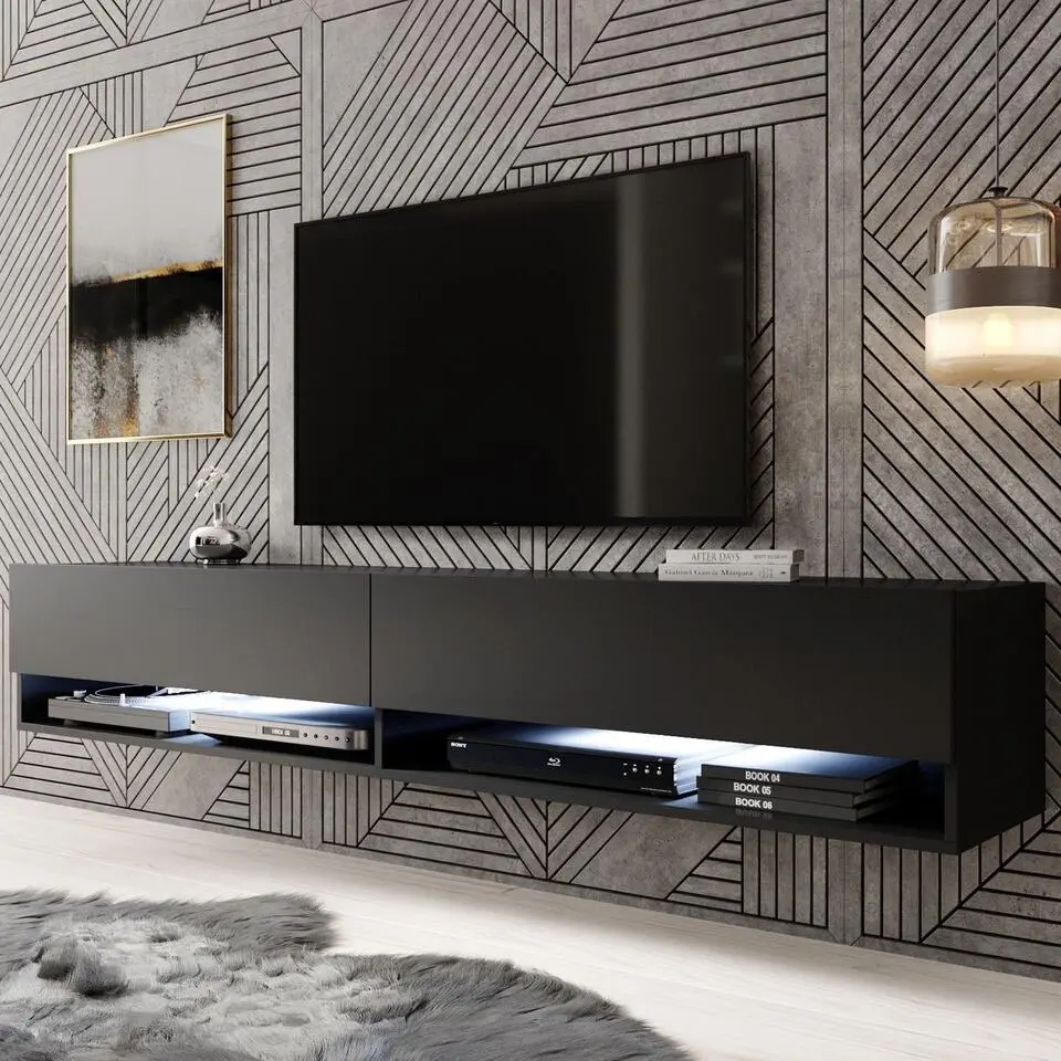 Meubella - TV-Meubel Asino LED - Mat Zwart - 180 cm