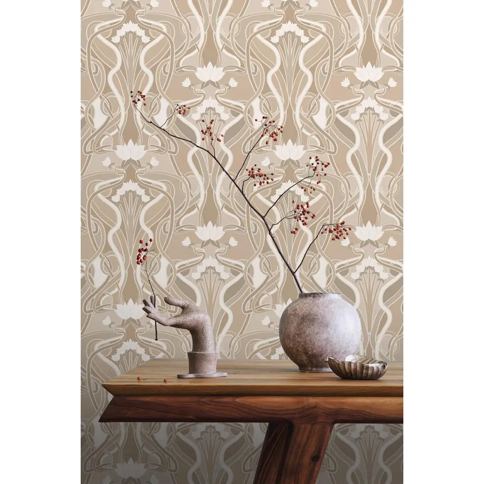ESTAhome behang vintage bloemen in art nouveau stijl zand beige - 50 x 900 cm