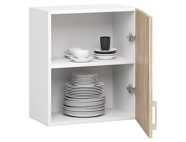 Meuble de cuisine haut AKORD W50 LIMA modulable Blanc 50 cm 1 porte façade Chêne Sonoma 2 étagères 50x30,5x58 cm
