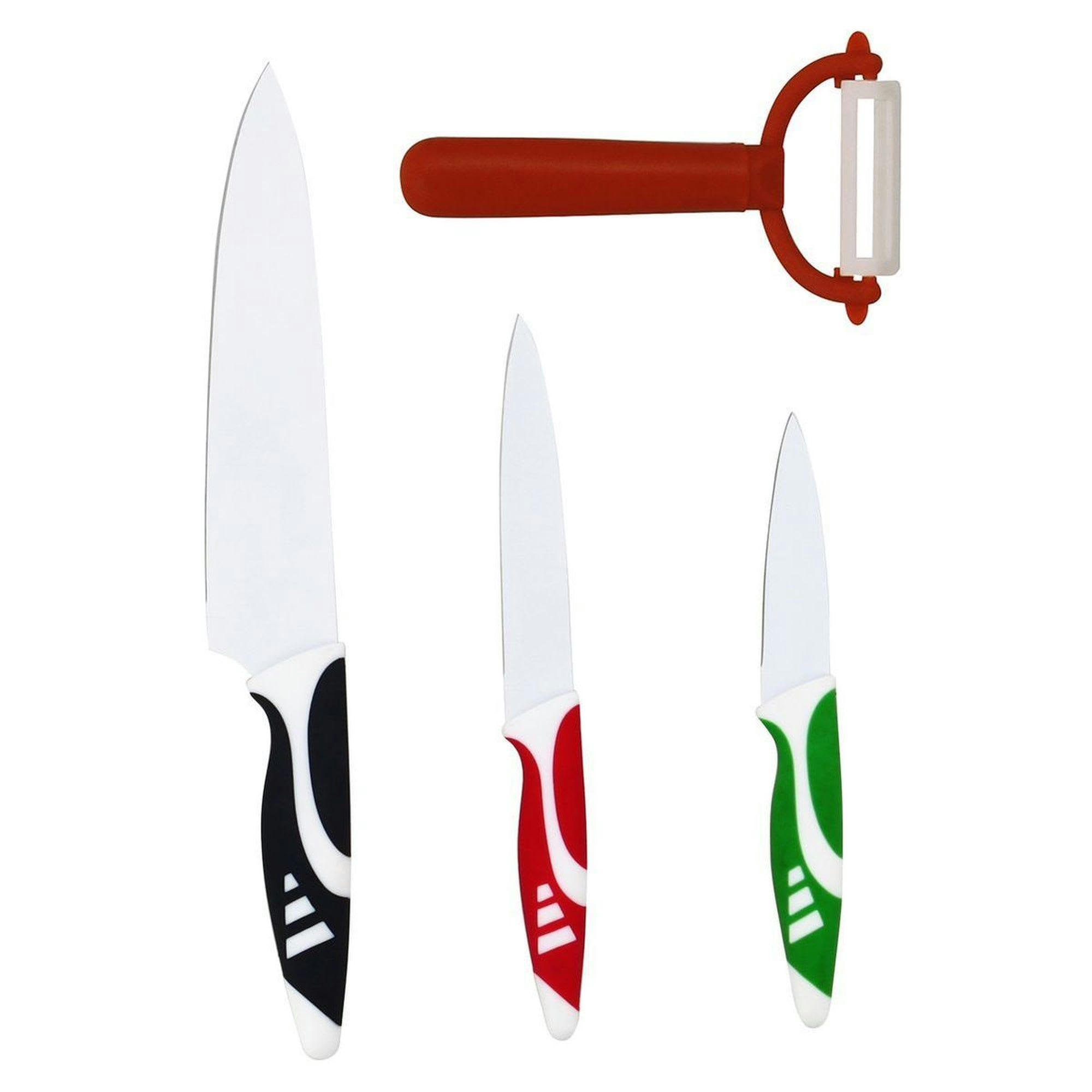 - Lot de 3 couteaux et éplucheurs en inox et revêtement céramique