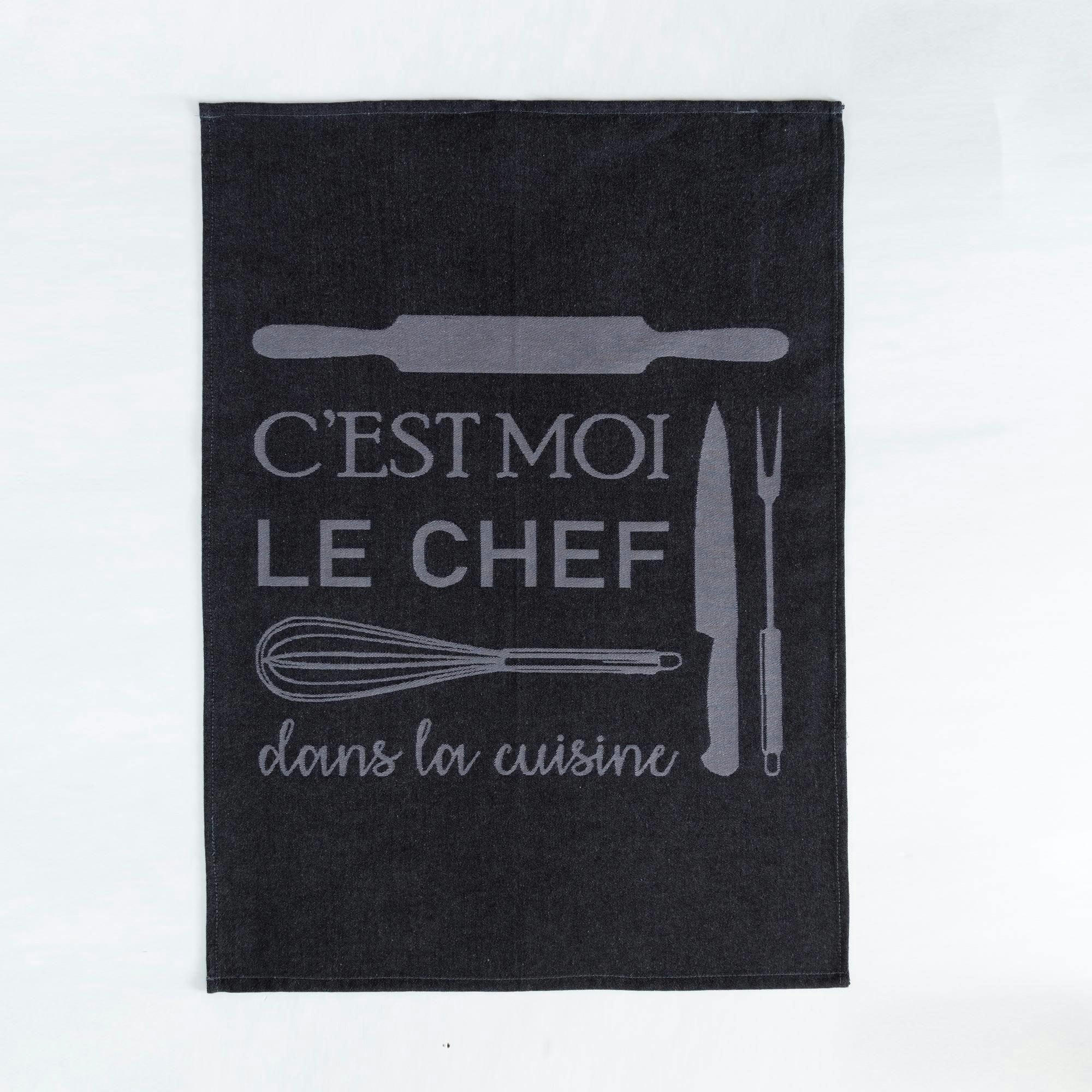 KITCHENCHEF - Lot de 3 torchons 50x70 gris charbon en coton 230 g/m²