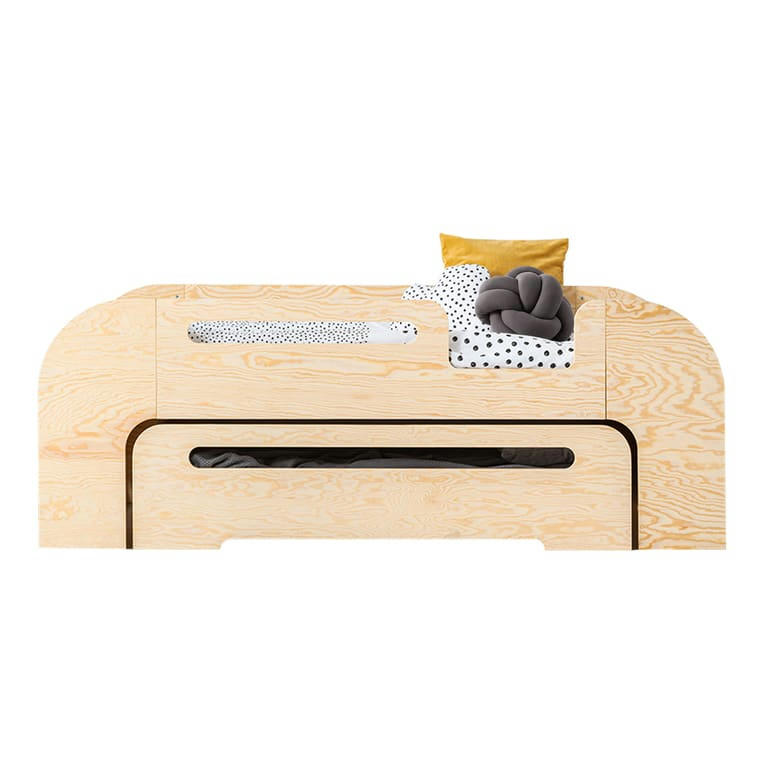 THOMAS - Lit 90x200 entrée droite sommier et tiroir inclus naturel