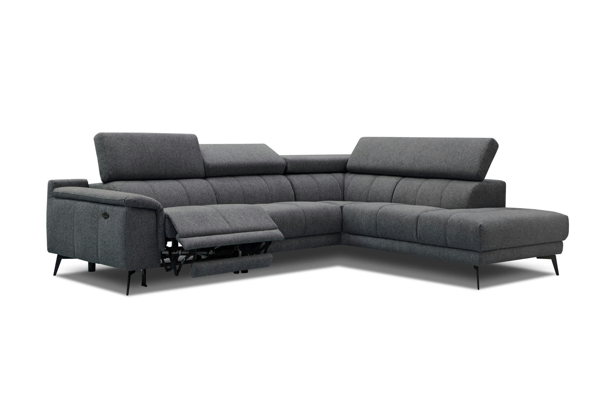 FIERO - Canapé d'angle droit 5 places relax électrique tissu gris foncé
