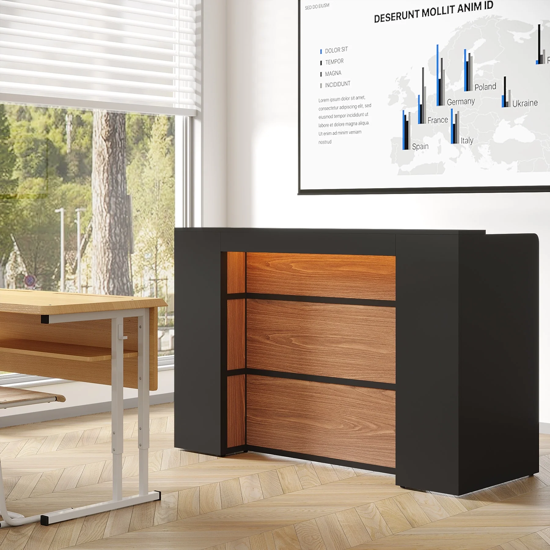 Modern 63 Inches Front Counter Table Reception Desk with LED for Retail