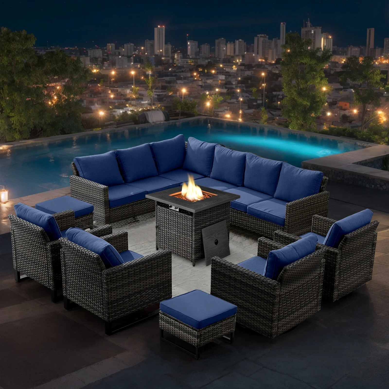 Gymojoy Outdoor Patio Sofa with Swivel Chairs Set