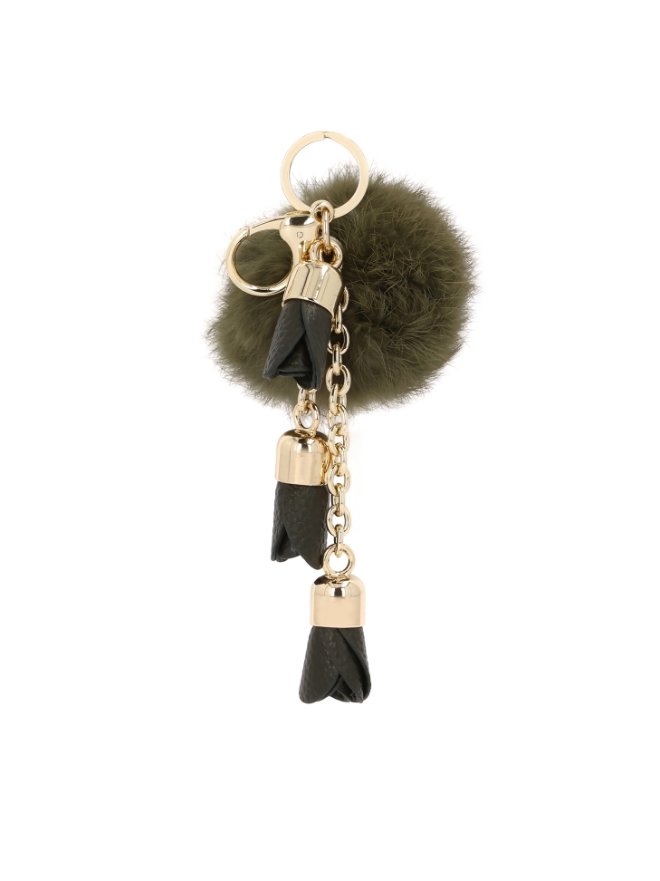 Olive pendant with pom-pom and leather flowers