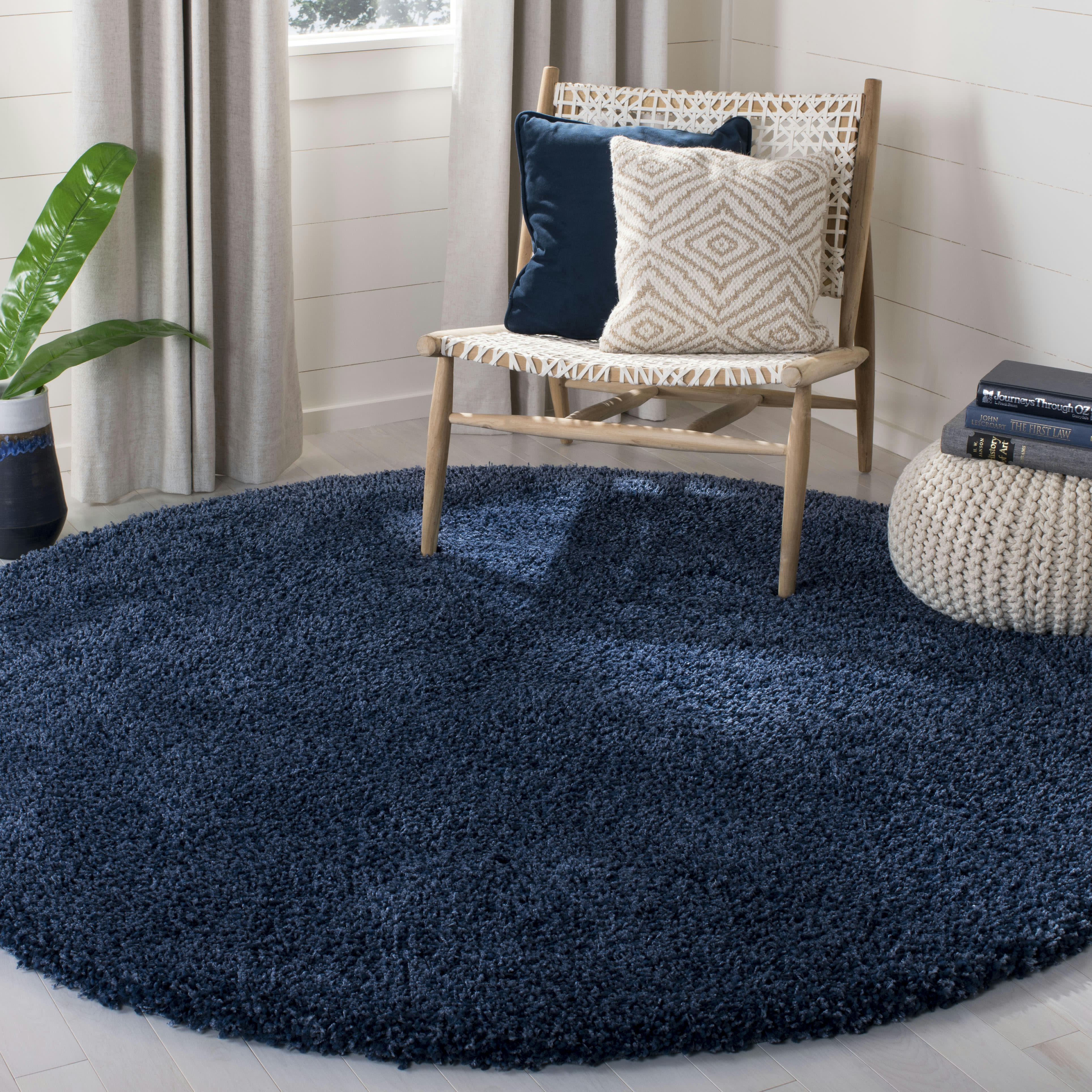 CALIFORNIA SHAG - Tapis de salon interieur en bleu marine, 122 x 122 cm