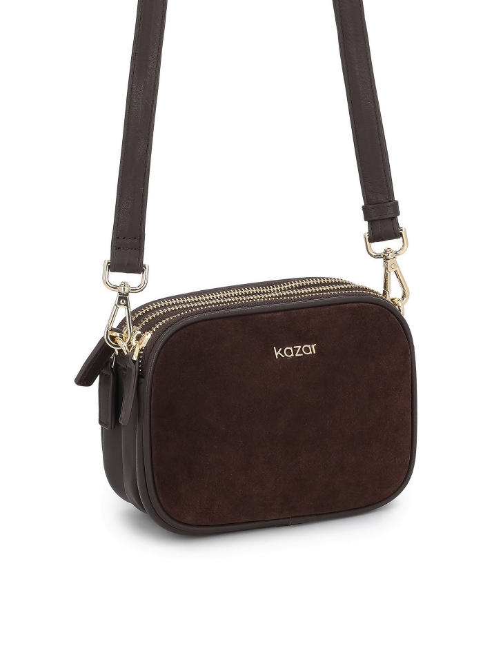 Small suede handbag with natural leather elements