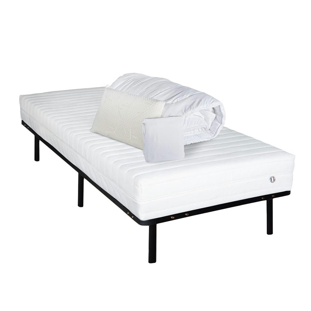 KLO - Ensemble  90x190  Matelas Mousse HD + Sommier + Accessoires