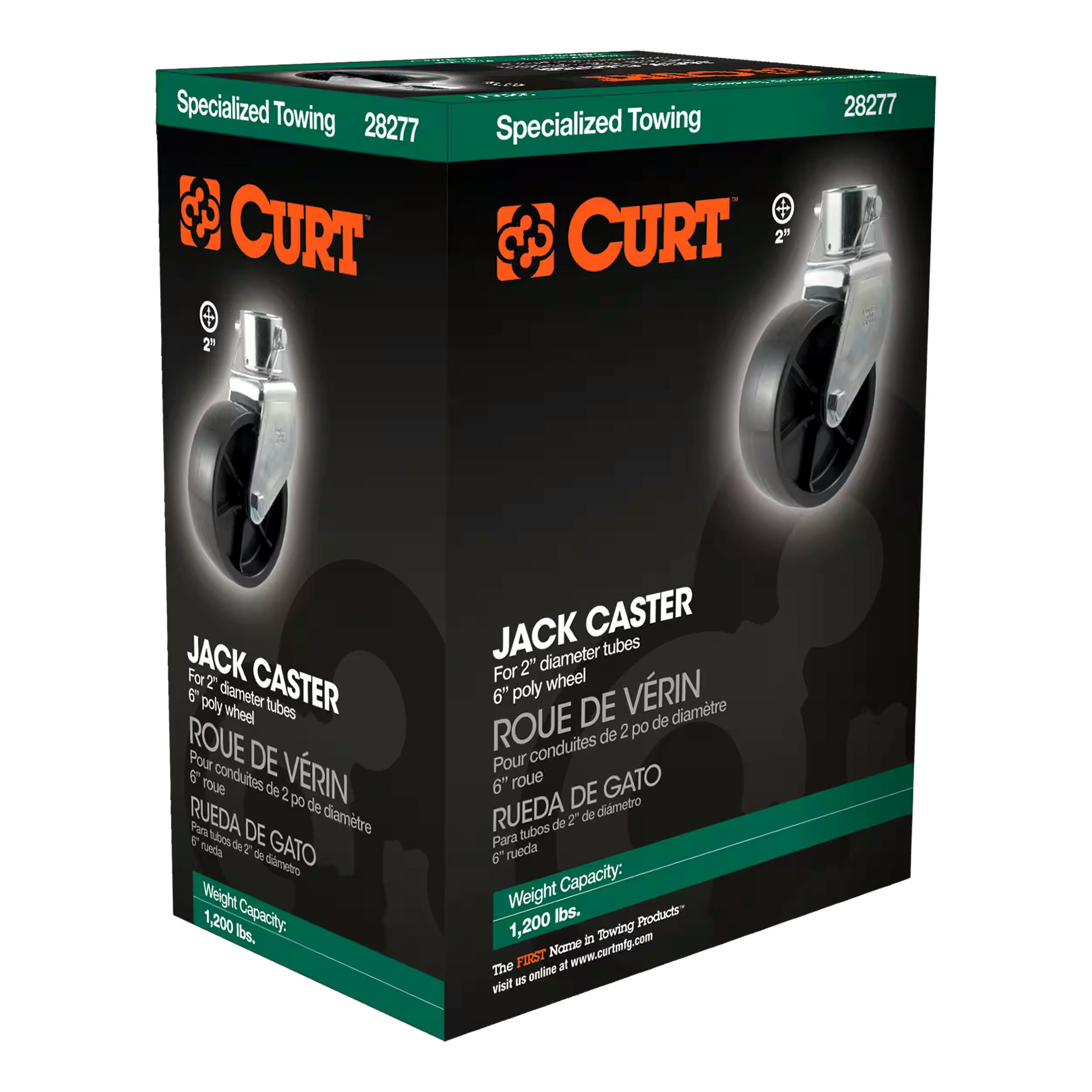 CURT 6-in Jack Caster (Fits 2-in Tube, 2,000-lb, Packaged)