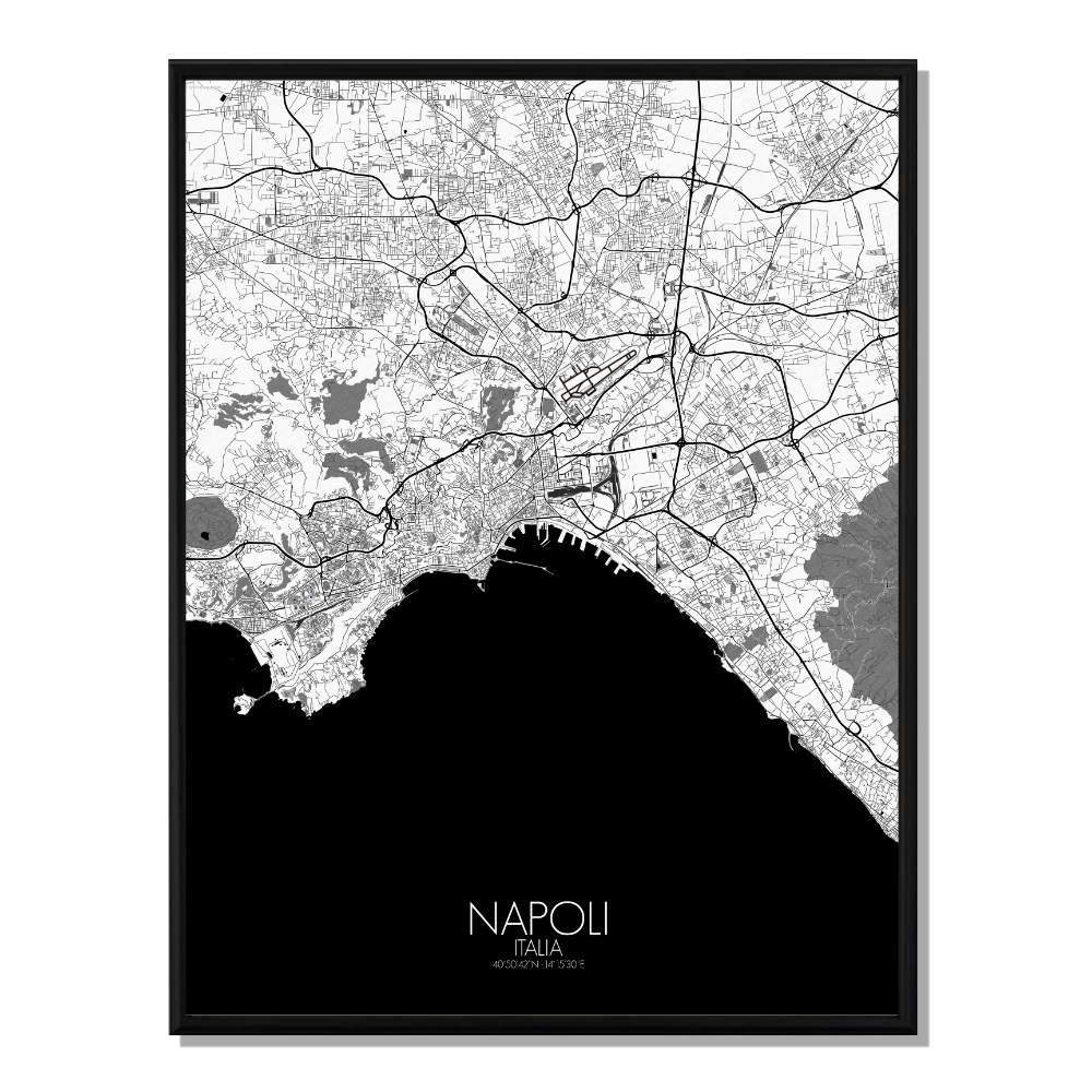 - Affiche Naples Carte N&B 40x50