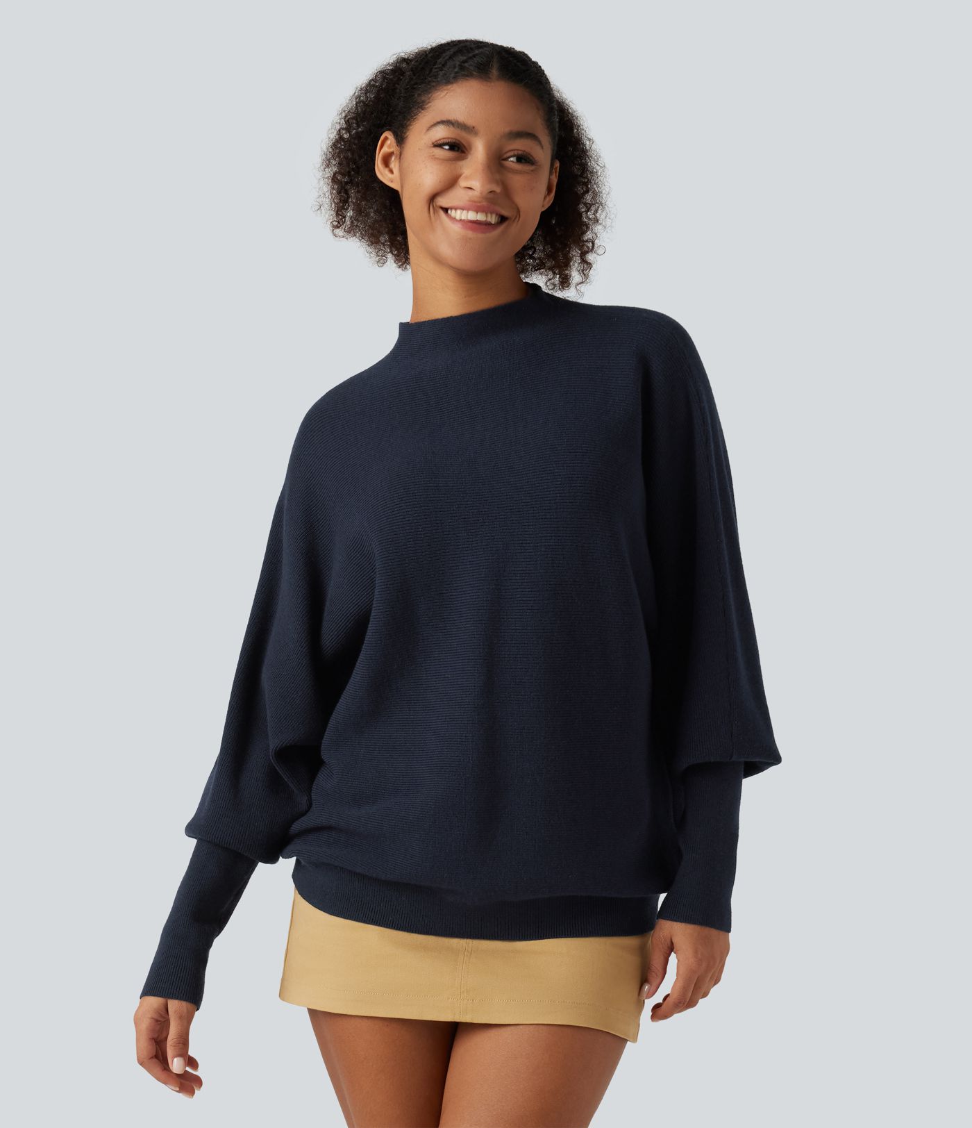 Pull de bureau à col montant et manches longues chauve-souris