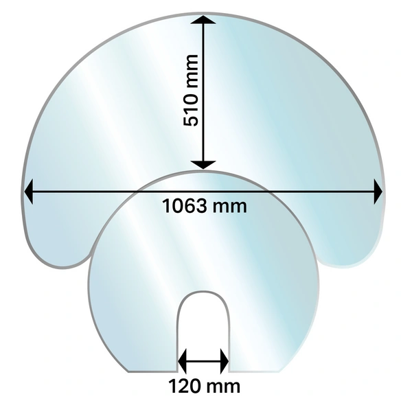 Glasbodenplatte, halbrund, BxL: 106,3 x 130 cm, Stärke: 6 mm, transparent