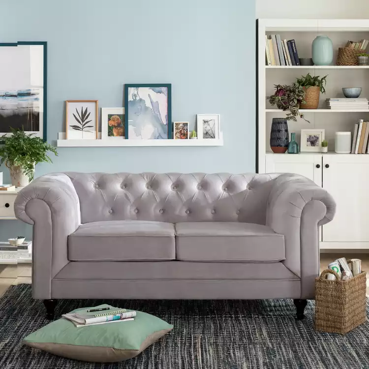 Habitat Chesterfield Velvet 2 Seater Sofa - Blue