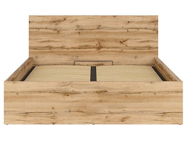 Lit adule 160x200 Lit coffre 2 place avec sommier et rangement, coloris Chêne wotan - L. 204,5 x P. 169 x H. 95/40,5 cm