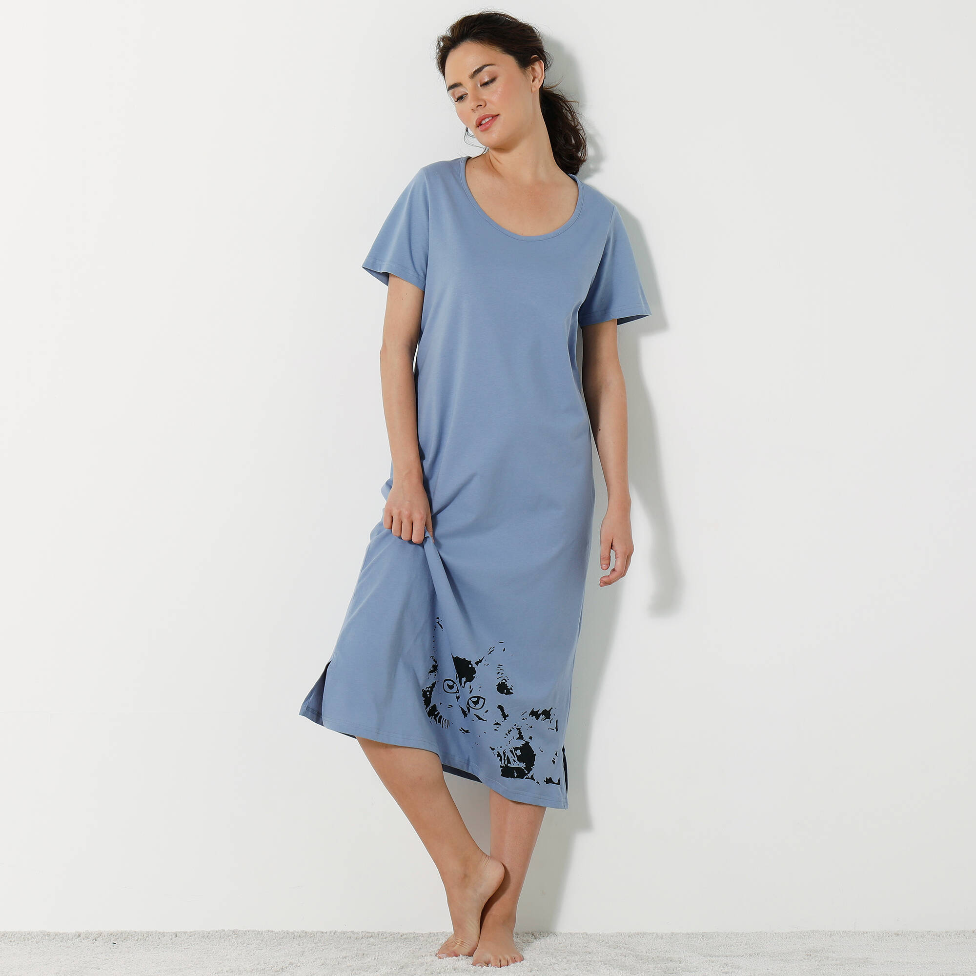 Chemise de nuit longue imprimé chat - lot de 2