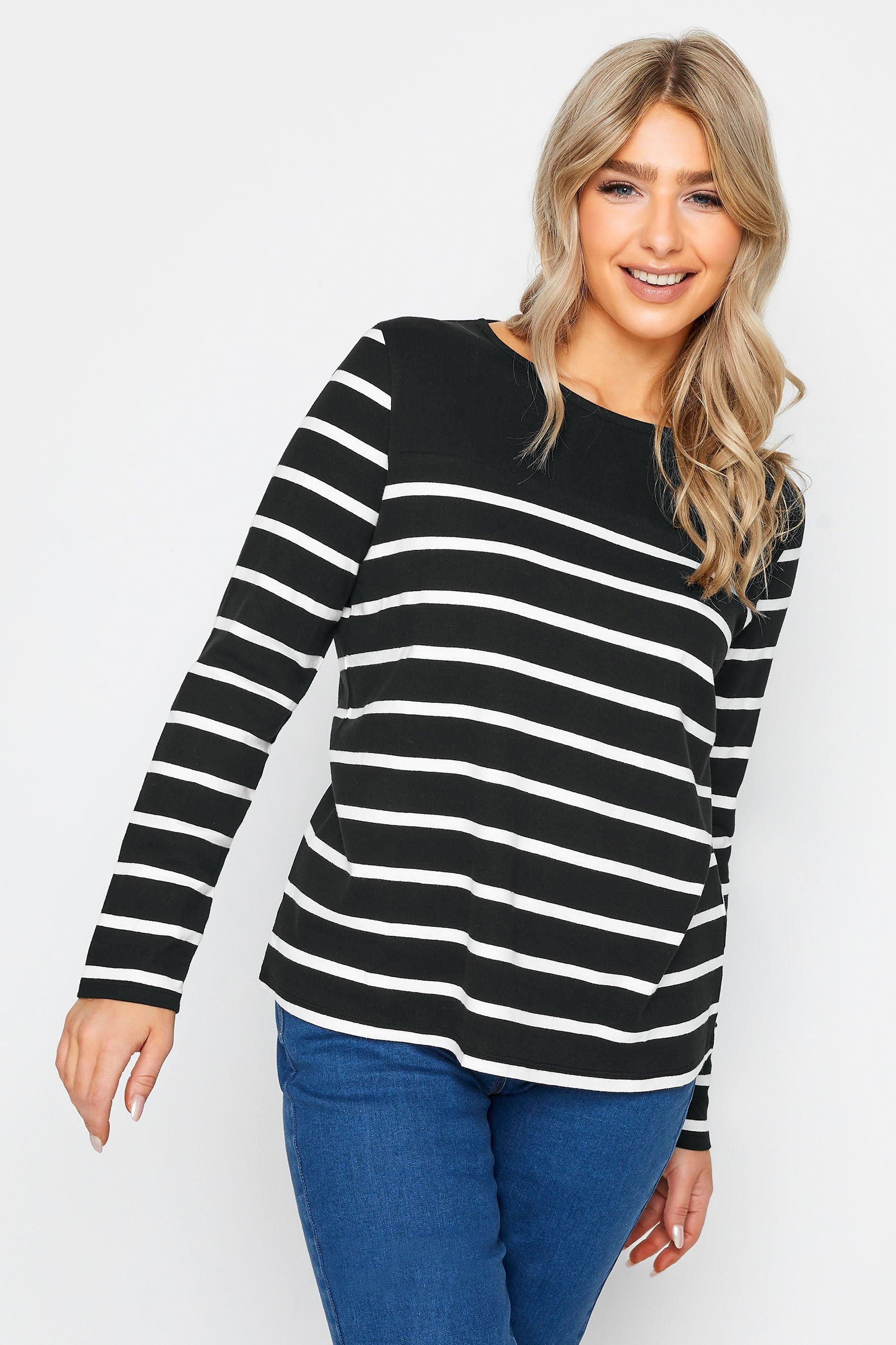 M&Co Stripe Print Long Sleeve Cotton T-Shirt