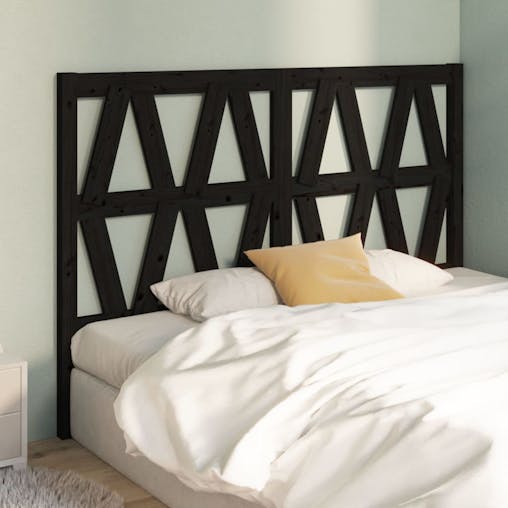 NNEVL Bed Headboard Black 141x4x100 cm Solid Wood Pine