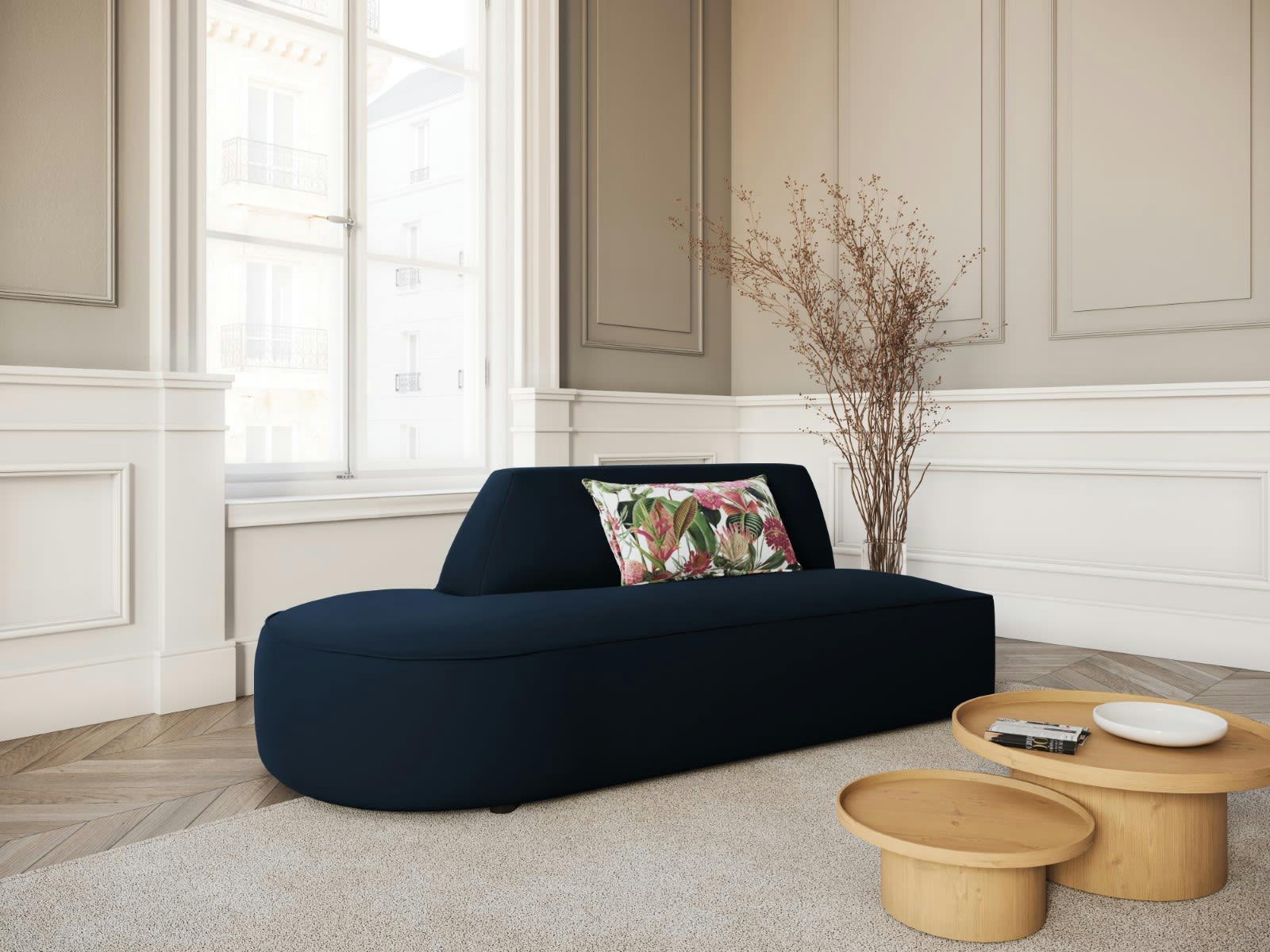 CHARLES - Canapé Modulable Gauche 2 places en Velours Bleu Foncé