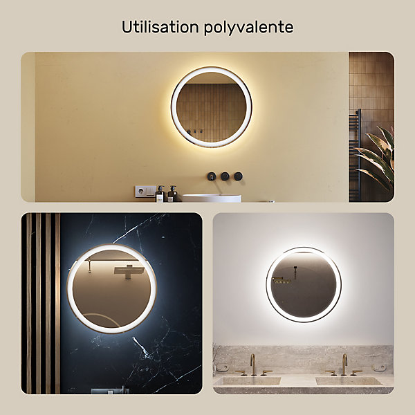 Miroir avec LED Illumination Salle de Bain60x60 cmMiroir Mural Avec éclairageBlanc Froid 6500K