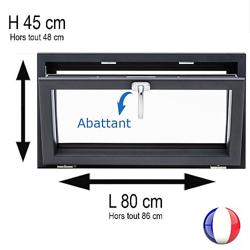 Fenêtre PVC abattant 1 vantail anthracite H 45 x L 80 cm avec poignée pour pose en neuf