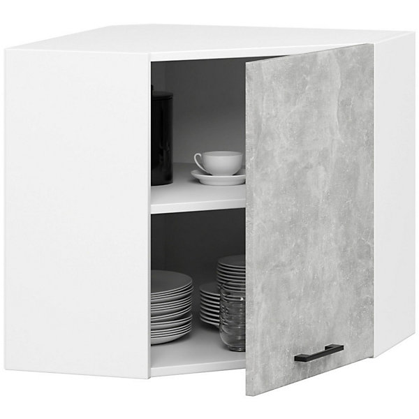 Meuble de cuisine haut AKORD W60 OLIWIA modulable Blanc 60 cm 1 porte façade Béton 2 étagères 60x30x58 cm