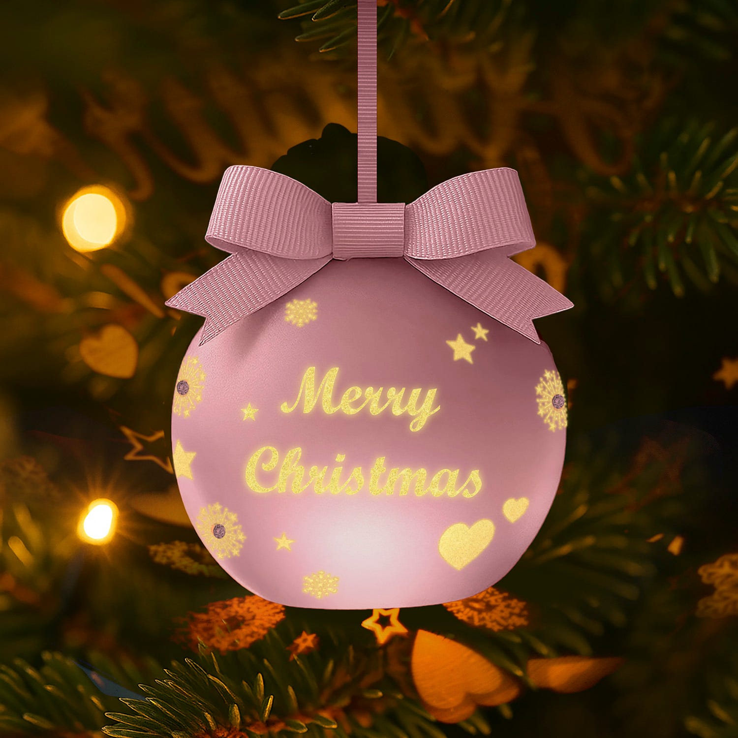 Pallina Natale led Merry Christmas rosa
