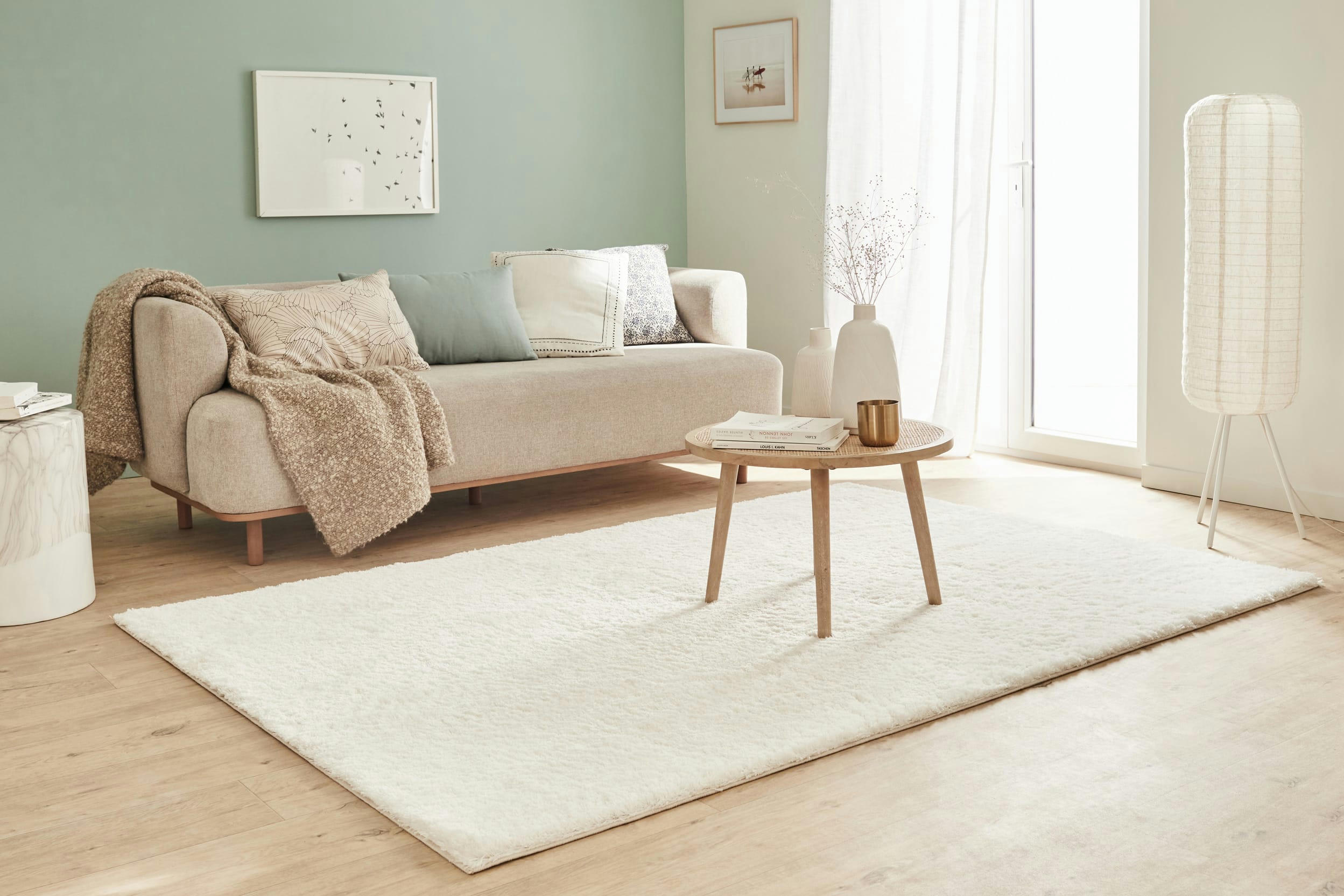 COSY - Tapis en polyester brillant motif uni blanc 120x160